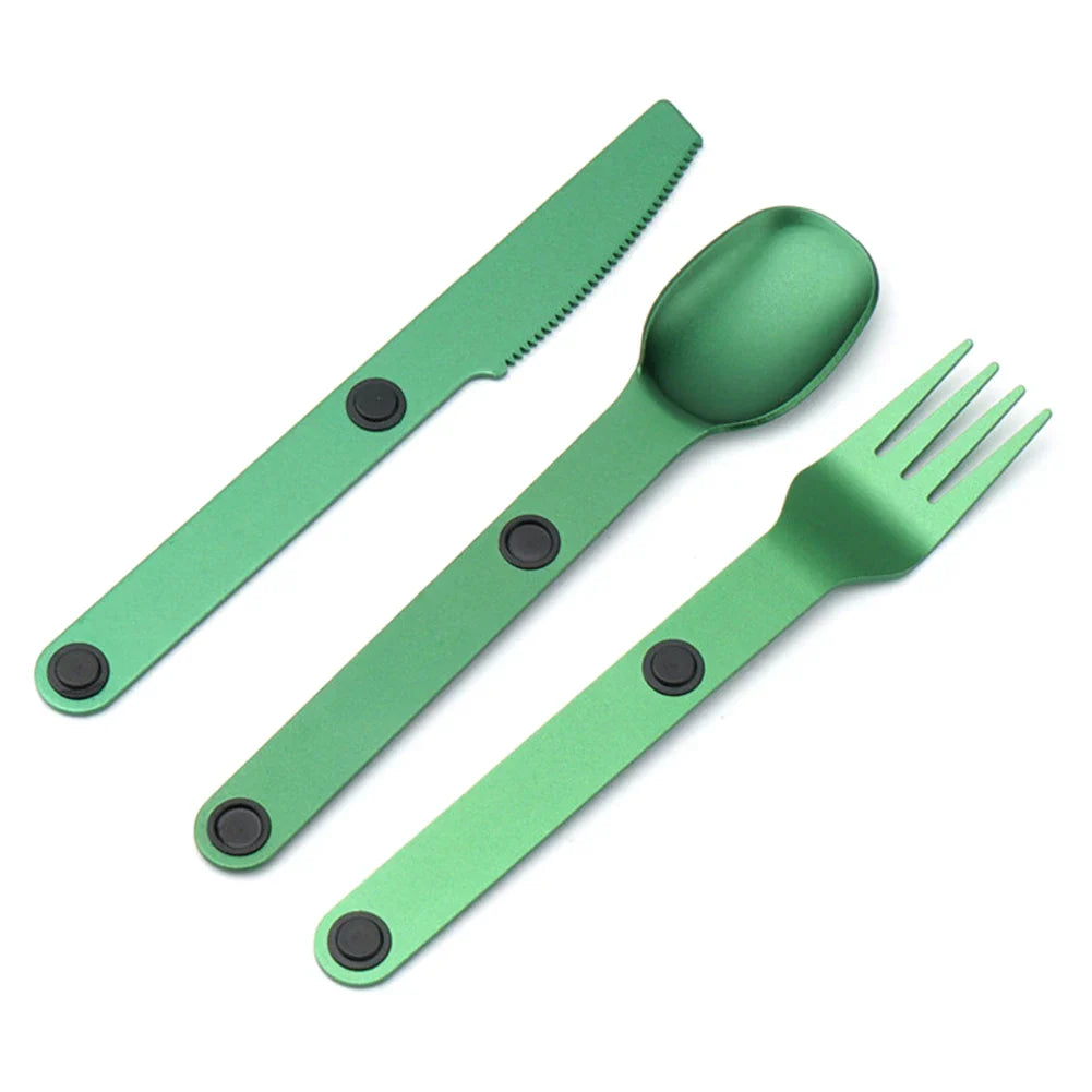 3-In-1 Camping Utensils Set Hot Sale Connect Magnetic Cutter Fork Spoon Flatware Camping Cutlery Travel Carry Kits Parts