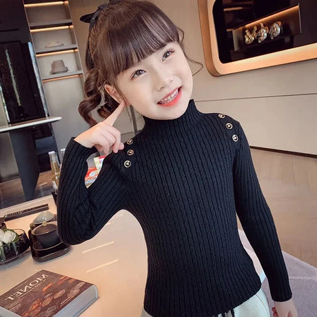 Girls sweater turtleneck pure color knitted sweater autumn children's clothing pure color pullover children's top 2t 3t 4t 8 12