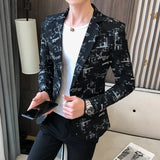 Men Blazer 2024 Spring Fashion High-quality Men Korean Version of The Printed Slim Formal Wedding Party Prom Suit Jacket