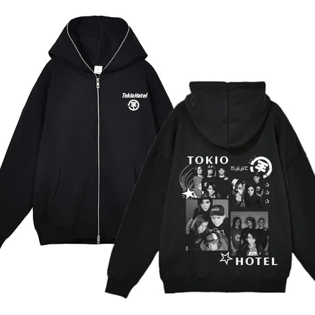 Tokio Hotel Full Zipper Hoodies Kaulitz Print Zip Up Jacket Fleece Hooded Sweatshirts Men Women Hip Hop Streetwear Y2K Cardigan