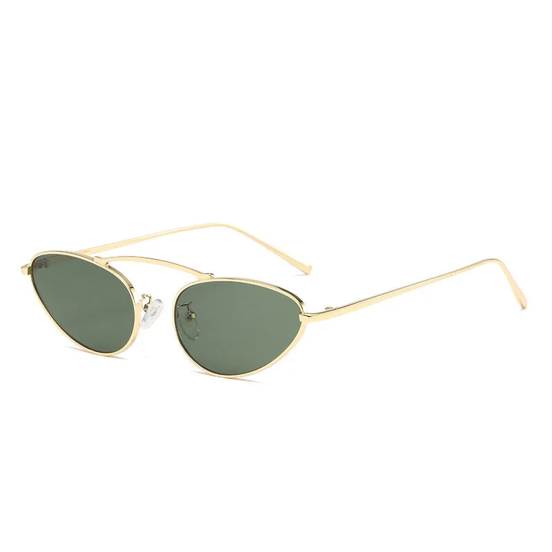 Luxury Brand Cat Eye Sunglasses UV400 Women Fashion Unique Small Oval Sun Glasses Trendy Metal Frame Cool Triangle Eyewear 2024