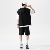 Summer Men's Large Size Sports Suit Breathable Casual Wear Wild High Street Chic Fake Two-piece Casual T-shirt Simple Shorts