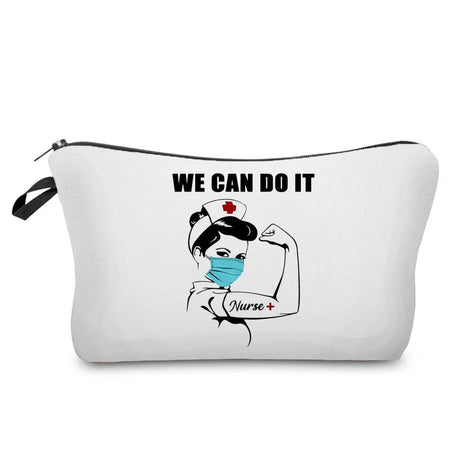 Nurse Makeup Bag Women Cosmetic Bag Toiletry Travel Organizer Lady Purse Cartoon Alphabet Print Zipper Hospital Doctor Gifts