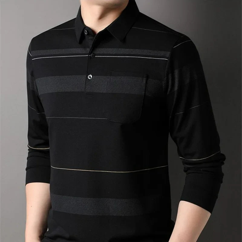 Streetwear Fashion Men Long Sleeve Striped Polo Shirts Spring Autumn Business Casual Male Clothes T-shirt Loose Cotton Tops 4XL