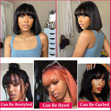 Middle Part 3X1 Hd Lace Wig Bone Straight Human Hair Wigs With Bangs Glueless Wig Human Hair Ready To Wear Short Bob Wigs