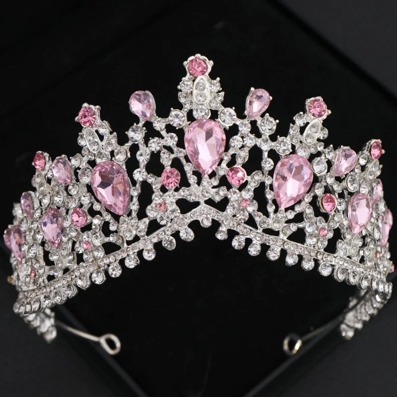 Pink Crystal Tiaras And Crowns Rhinestone Prom Diadem Crown For Women Bridal Wedding Hair Accessories Jewelry Crown Tiara Gift