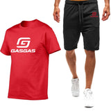 Motorcycles GasGas Summer Men's Sportswear Shorts Set Short Sleeve Breathable Grid T-Shirt Shorts Casualwear Basketball Training