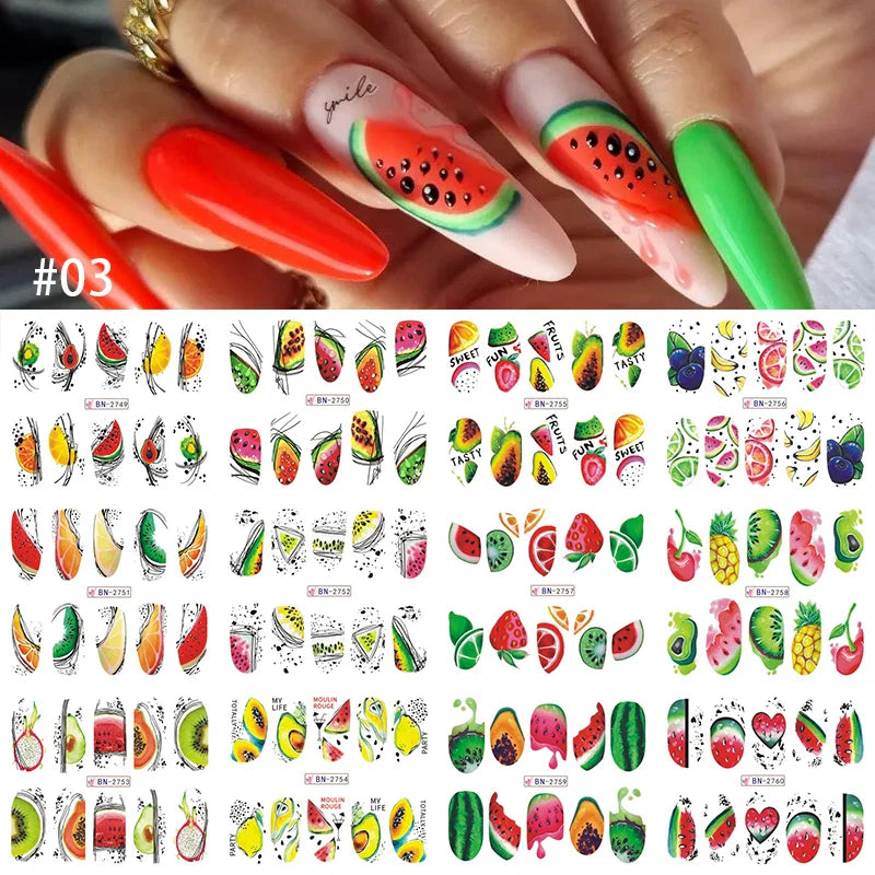 12 Designs Nail Stickers Set Mixed Floral Geometric Nail Art Water Transfer Decals Sliders Flower Leaves Manicures Decoration