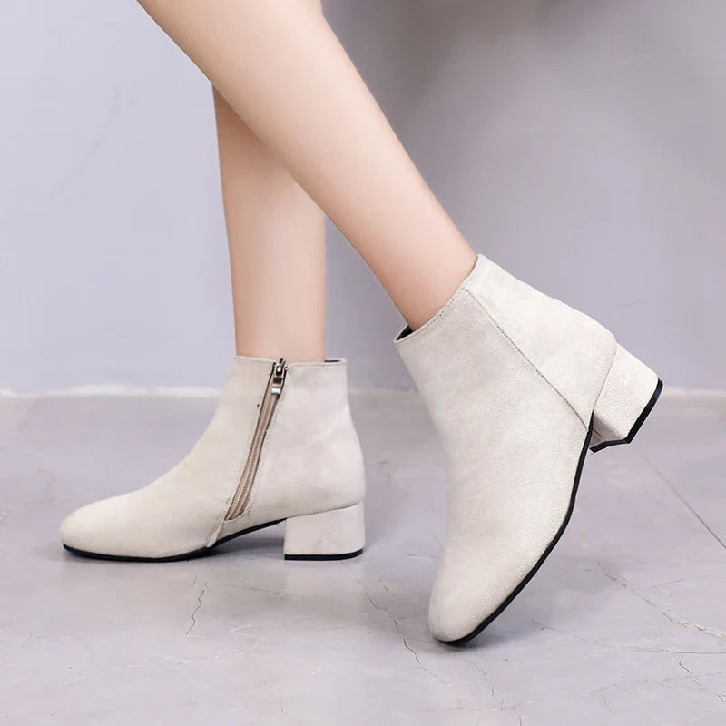 Women's Winter Boots 2023 New Suede Dress Women Warm Boots Fashion Mid-Heel Wool Warm Women's Ankle Boots