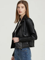 Faux Leather Jacket Women Turndown Collar Pu Motorcycle Black Punk Coat Female Rivet Zipper Outerwear