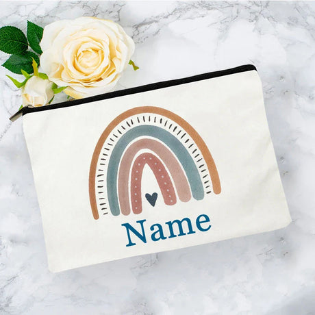 White Personalized Name Bag woman rainbow print Makeup Bag Storage Pouch Toiletries storage Cosmetic Pocket Gift for teachers