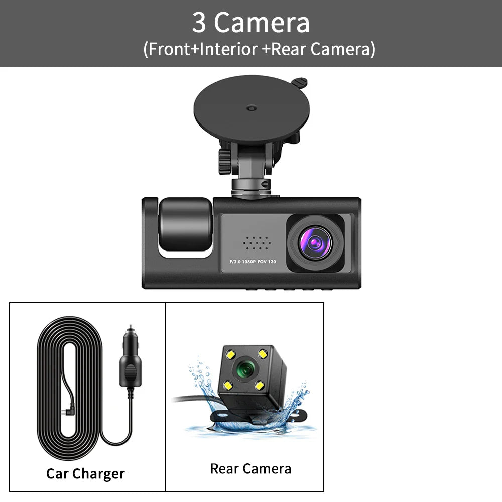 3 Channel Dash Cam Video Recorder Three Lens Car Camera with Rear View DVR 24H Parking Monitor Black Box