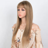 Lekker Wear to go Highlight 613 Blonde Brown Bone Straight Human Hair Wig With Bangs For Women Brazilian Remy Hair Glueless Wig