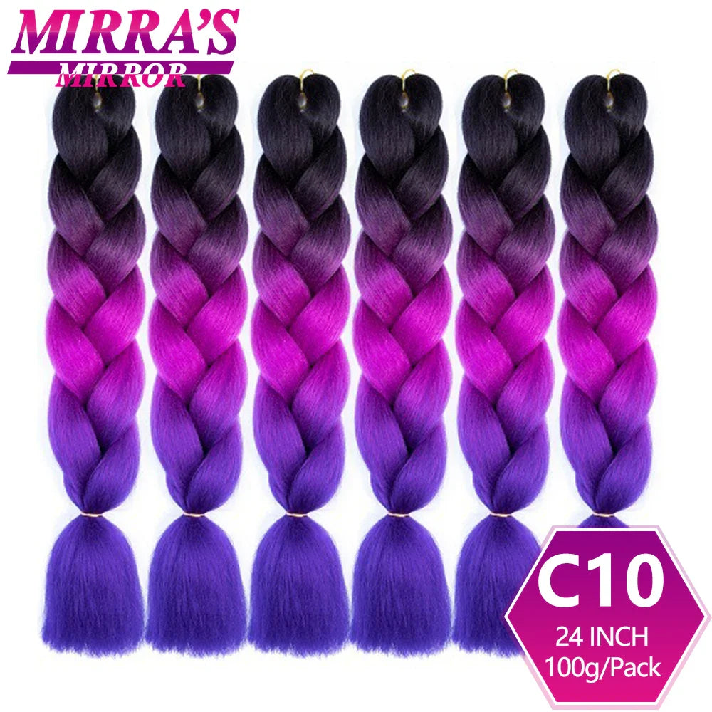 24inch Jumbo Braids Synthetic Hair For Box Braid Ombre Braiding Hair Extensions Three Tone Black Brown Blue Pink Mirra’s Mirror