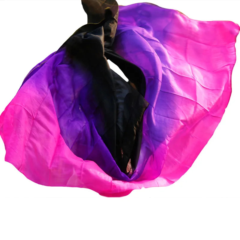 New 100% silk belly dance veil 3-color gradient veil wholesale new design dance performance props hand-cast yarn 200cm-400cm