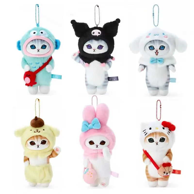 Sanrio Keychain Kuromi Ugly Fish Cat Cinnamoroll Crossdressing Shark Cat Fried Shrimp Plush Toy Kawaii Hello Kitty Bag Pendant