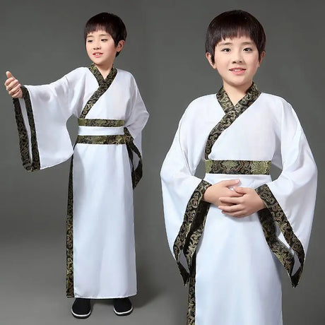 Chinese silk robe Costume Boyls Children Kimono Hanfu China Traditional Vintage Ethnic Students warrior Dance Costume Hanfu set