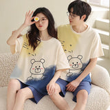 Summer 3XL Short Pajama Sets Couples Short Pants Cartoon Bear Sleepwear Women's Pajamas Lounge Men Home Pijama Mujer Hombre