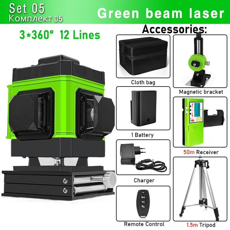 Clubiona 16/12 lines professional Super powerful Green Lines Laser Level With 4000mAh Li-ion Battery Remote Control pulse mode