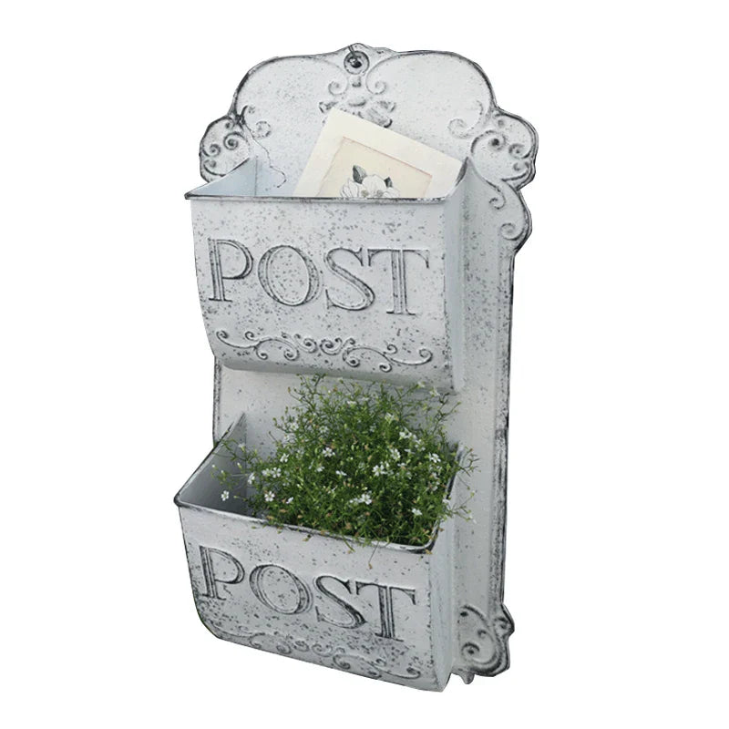 Outdoor Wall Mounted Mailbox Metal Letter Box French Rural Style Wind Storage Box Home Decoration Leaving Message