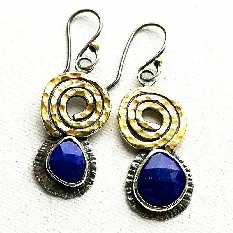 Bohemian Water Drop Blue Stone Earrings for Women Tibetan Jewelry Fashion Cubic Zircon Dangle Earrings Accessories