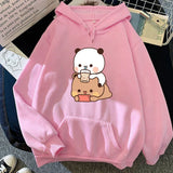 Bubu And Dudu Drink Bubble Tea Print Women Hoodie Kawaii Female Sweatshirt Harajuku Loose Long Sleeve Plus Size Clothes Tops