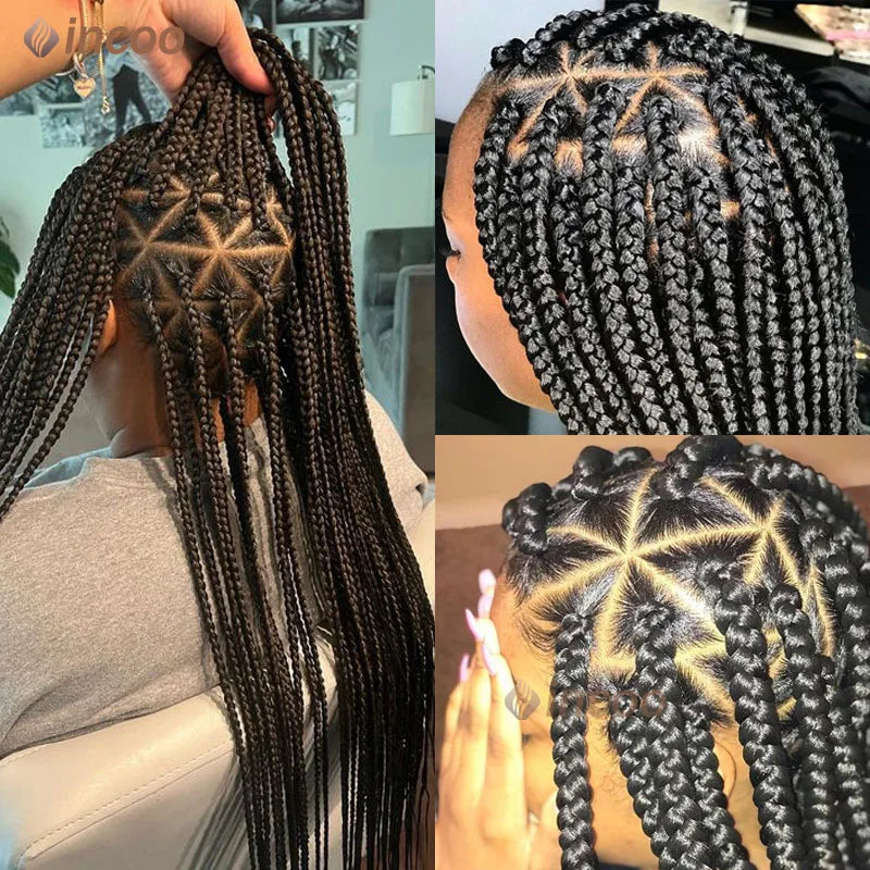 Triangle Knotless Full Lace Braided Wigs with Baby Hair Cornrow Braided Wigs for Black Women Synthetic Box Braiding Wig African