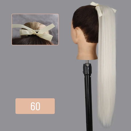 AZQUEEN 55CM Long Straight Bow Tie Ponytail Clip In Hair Extension Natural Brown Blonde Synthetic Pony Tail Hairpieces For Women