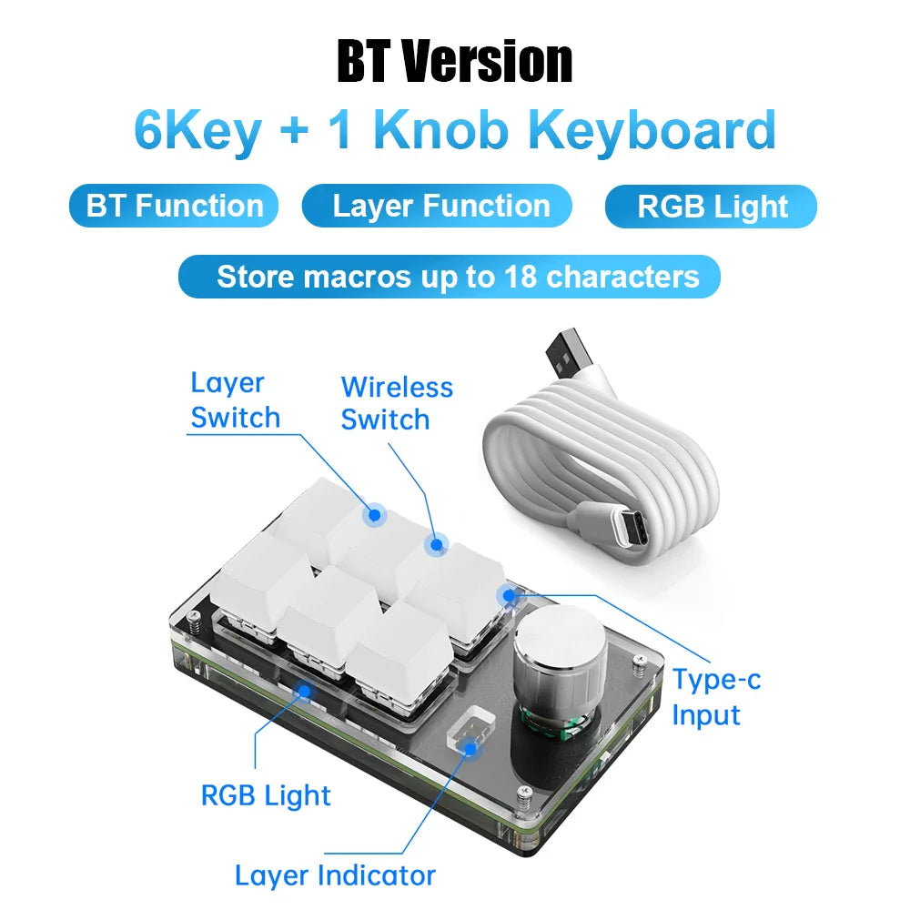 Programming Macro Custom Knob Keyboard RGB 3 Key Copy Paste Mini Button Photoshop Gaming Keypad Mechanical Hotswap Macropad