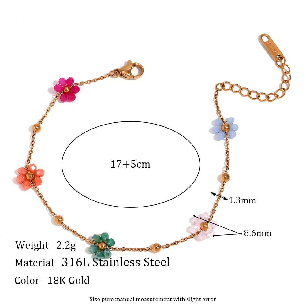 Handmade Colorful Beads Flower Charm Y2K Jewelry Set Girls Ladies Summer Beach Accessories Belly Waist Chain Necklace Bracelets