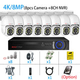 4K POE PTZ IP Camera Kit 8MP Bullet NVR Security System Color Night Vision 2 Way Audio Out Door Water Proof Video Surveillance