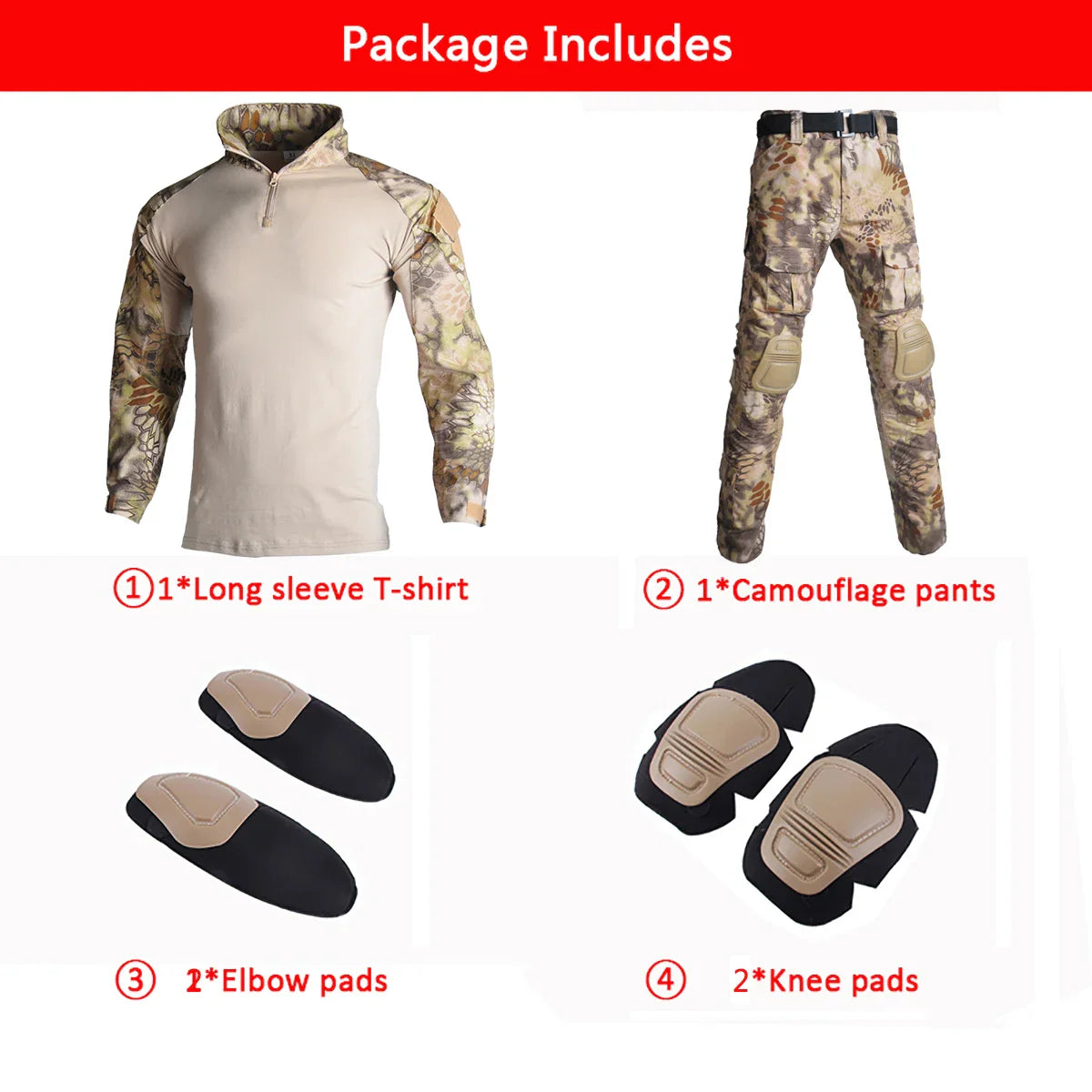 Men's Tactical Suit with Pads Combat Shirt/pants Military Uniform US T-Shirts Sniper Combat Shirt Army Camo Outdoor Men Suits