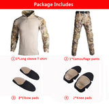 Men's Tactical Suit with Pads Combat Shirt/pants Military Uniform US T-Shirts Sniper Combat Shirt Army Camo Outdoor Men Suits