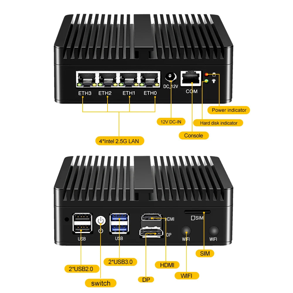 Pfsense box Celeron N5105 N5100 Barebone Mini Pc With 4x Intel i225-V B3 2.5G LAN HDMI2.0 DP AES-NI OPNsense ESXi Home Network