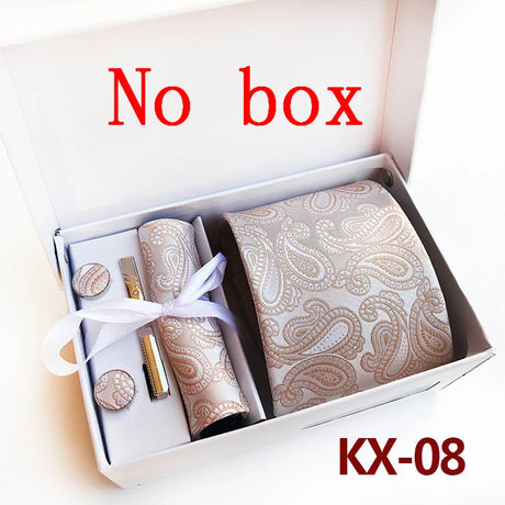 Ties For Men Luxury Tie Set Gift Box Jacquard Necktie Pocket Square Clip Cufflinks Handkerchief Corbata