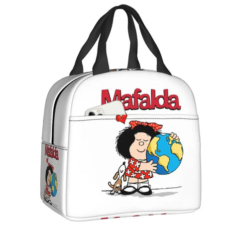 Mafalda Insulated Lunch Bags for Women Argentine Cartoon Quino Comic Portable Cooler Thermal Food Lunch Box Kids School Children