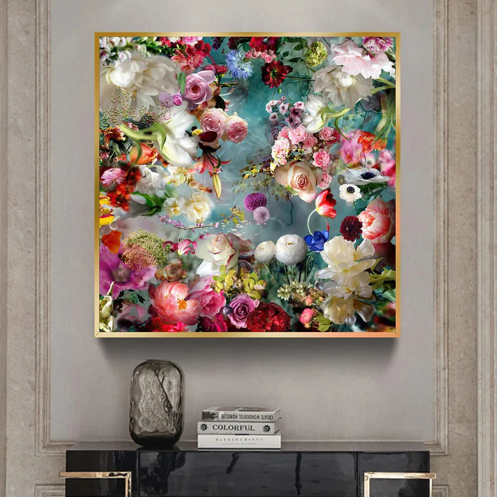 Modern Nordic Decor Bright Peony Flower Art Painting Canvas Posters And Prints Colorful Bouquet Wall Pictures For Living Room