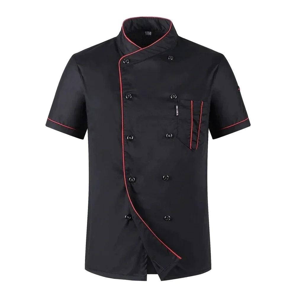 Chef Jacket Short  Sleeve  Cook Coat Barista Baker Work Uniform Waiter Restaurant Hotel Clothes