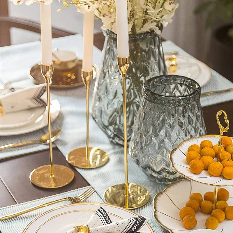 1 Set European Metal Candle Holder Exquisite Candlestick Candelabra Vintage Golden Wedding Decoration Home Living Room Decor