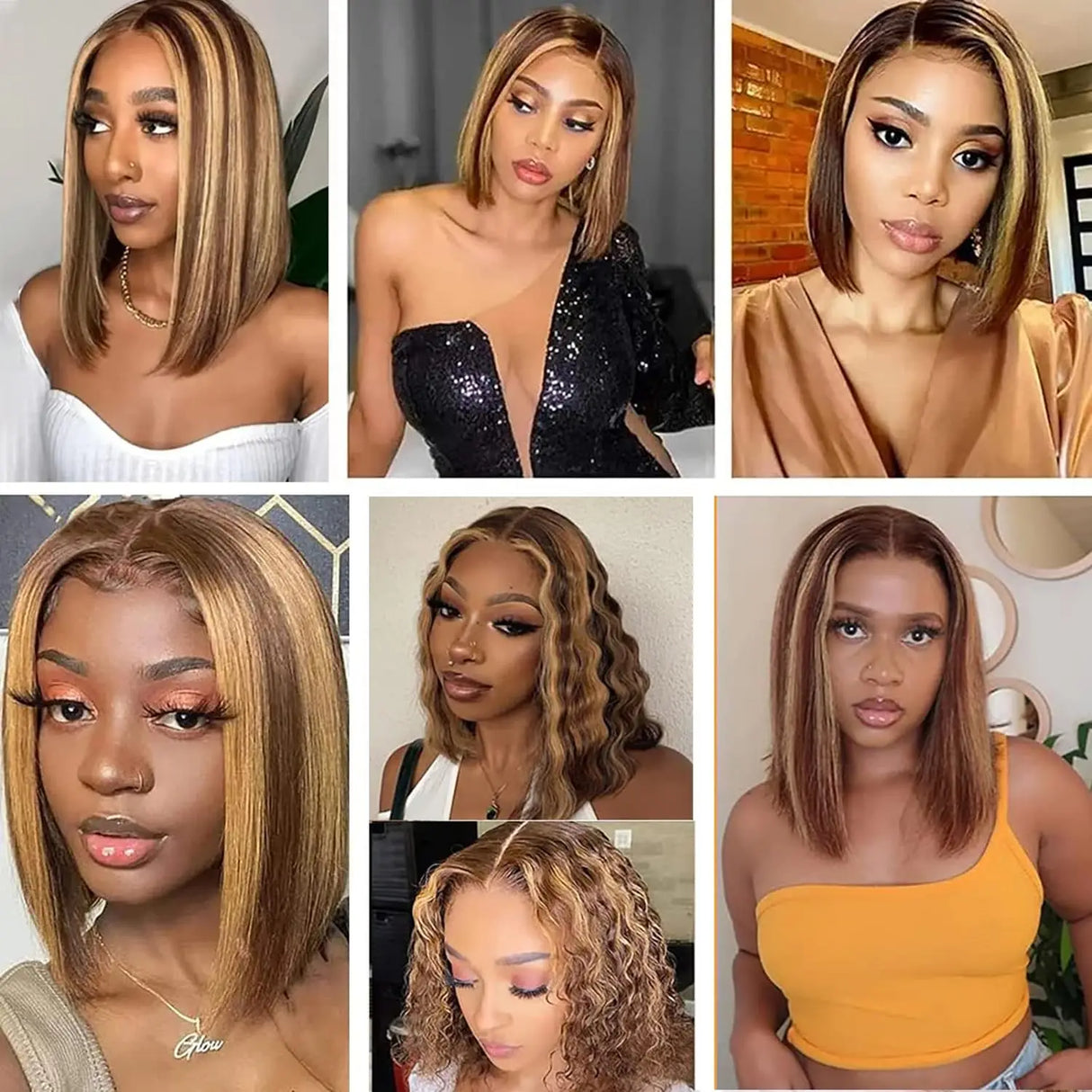  Highlight Honey Blonde Lace Front Wig Human Hair Ombre P4/27 HD Lace Frontal Bob Wigs Human Hair Glueless Ombre Brown Wig 180%