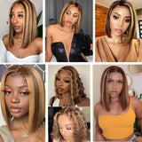  Highlight Honey Blonde Lace Front Wig Human Hair Ombre P4/27 HD Lace Frontal Bob Wigs Human Hair Glueless Ombre Brown Wig 180%