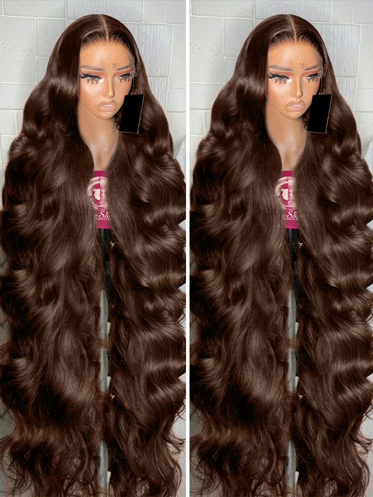 HD 250% 30 40 Inches Chocolate Brown Body Wave 13x6 Lace Front Human Hair Wigs 13x4 Lace Frontal Wig Glueless Ready To Wear