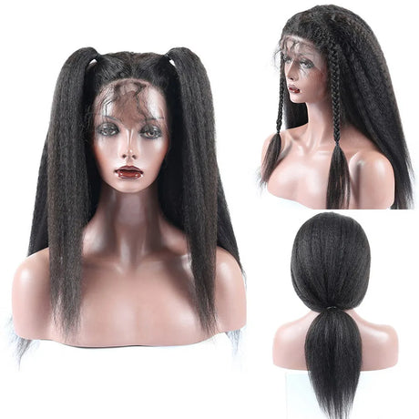 European and American Black Curly T-shaped front lace women's yaki fluffy long party wig