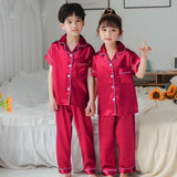 Girls Pink Satin Pajamas Sets Children's 2pcs Nightgowns Loungewear Boys Silk Pyjamas Teenager Nightgowns Sleepwear for 2-14T