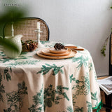 Gerring Cotton Linen Tablecloths Green Printed Table Cloth Korean Napkin Coffee Round Table Cover Wedding Table Decoration