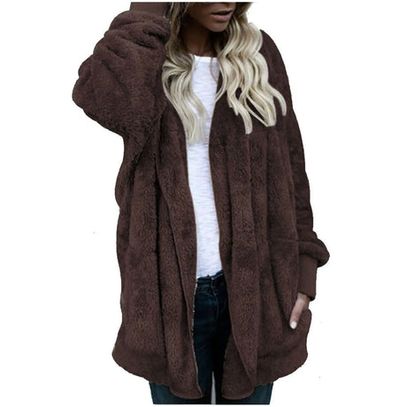 Women Winter Warm Coat Jacket Outwear Ladies Cardigan Coat Double Sided Velvet Hooded Coat Autumn And Winter New Fashion