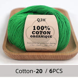 QJH 100% Cotton Yarn, Cotton Baby Sport Weight Yarn, Amigurumi Yarn, Summer Soft Yarn, Crochet/Knitting Yarn - 6 Pcs