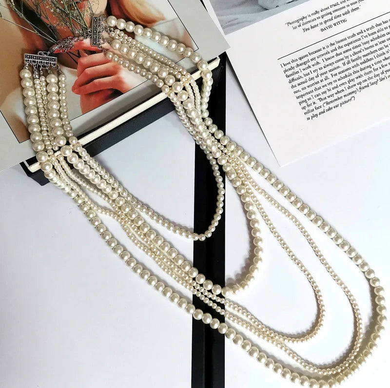 Korea Fashion 5 layers Long Sweater Chain Necklace for Women Party Pearls  Jewelry Collares De Moda 2018