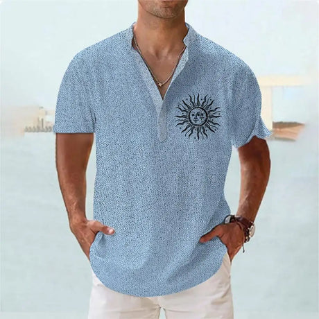 Summer Men Henley Shirt Short Sleeve Tops 3d Sun Graphic Clothing Fashion Designer Apparel Streetwear Mens Hawaiian Shirts 2023