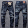 Italian Style Fashion Men Jeans Retro Dark Blue Elastic Slim Fit Ripped Jeans Men Streetwear Vintage Designer Denim Pants Hombre